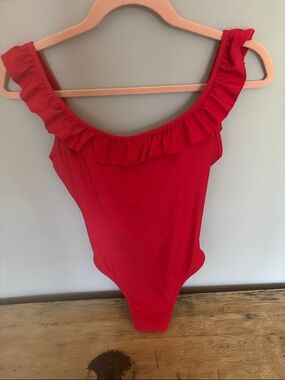 J. Crew Red Ruffle One Piece Swimsuit